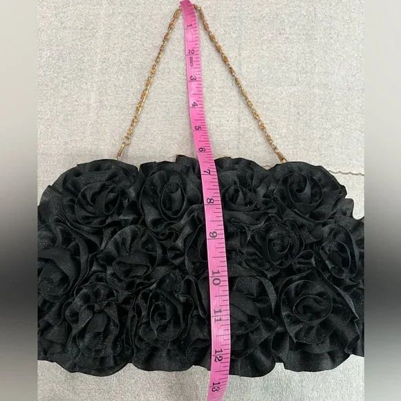 Dellise Noir Elegant Black Rose Floral Clutch Wedding Cocktail - Picture 6 of 6